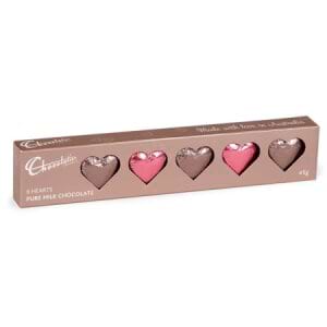 45g Solid Milk Chocolate Hearts - Pink & Mocha